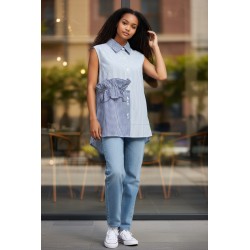 GC Wear  3118 My Star Camicia Donna Smanicata in Cotone Fantasia Azzurro 2