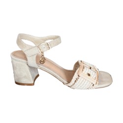 Gold & Gold GK225 Sandalo Donna Tacco Medio Con Accessorio Beige