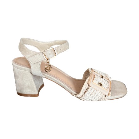 Gold & Gold GK225 Sandalo Donna Tacco Medio Con Accessorio Beige
