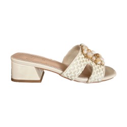 Gold & Gold GK219 Sandalo Donna Tacco Medio Con Accessorio Beige