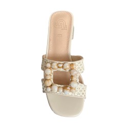 Gold & Gold GK219 Sandalo Donna Tacco Medio Con Accessorio Beige 2