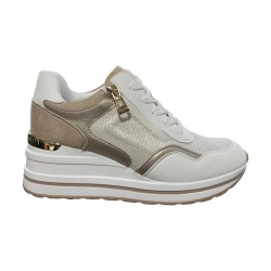 Cinzia Soft CN2032 002 Sneakers Donna Zeppa Stringate con Zip Laterale White/Beige