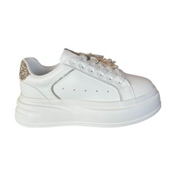 Gold & Gold GB1057 Sneakers Donna Stringate con Accessorio Bianco/ Oro