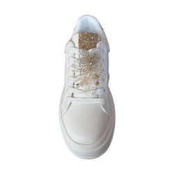 Gold & Gold GB1057 Sneakers Donna Stringate con Accessorio Bianco/ Oro 2