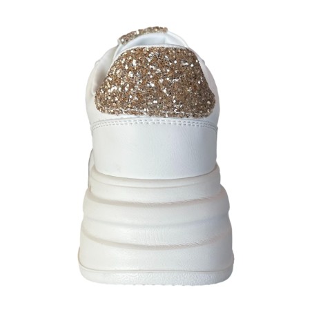 Gold & Gold GB1057 Sneakers Donna Stringate con Accessorio Bianco/ Oro