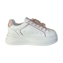 Gold & Gold GB1057 Sneakers Donna Stringate con Accessorio Bianco/Rosa