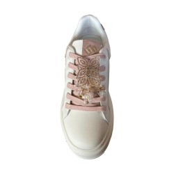 Gold & Gold GB1057 Sneakers Donna Stringate con Accessorio Bianco/Rosa 2