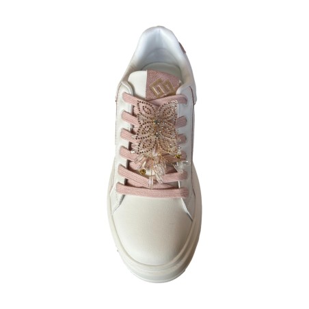 Gold & Gold GB1057 Sneakers Donna Stringate con Accessorio Bianco/Rosa
