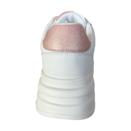 Gold & Gold GB1057 Sneakers Donna Stringate con Accessorio Bianco/Rosa