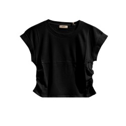 BLASH BS171006 T-Shirt Donna Giromanica in Jersey con Arriccio Nero