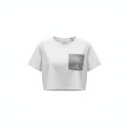 BLASH BS1710011 T-Shirt Donna Manica Corta In Jersey Con Taschino Bianco/Grigio