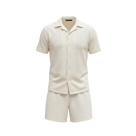 Urban Ring  UR1160005 Set Uomo Punto Mosso Camicia M/M + Pantaloncino Bianco