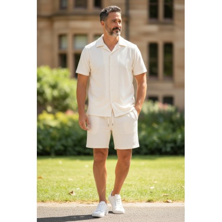 Urban Ring  UR1160005 Set Uomo Punto Mosso Camicia M/M + Pantaloncino Bianco