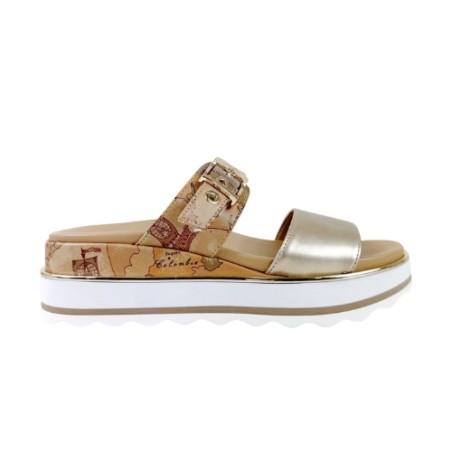 Alviero Martini 1a Classe Teen N 2465 0371 Sandalo Ciabatta Donna con Zeppa Media Platino Beige Geo