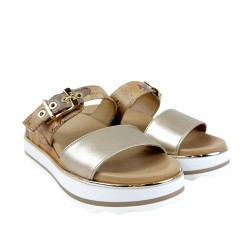 Alviero Martini 1a Classe Teen N 2465 0371 Sandalo Ciabatta Donna con Zeppa Media Platino Beige Geo 2