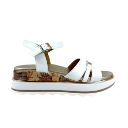 Alviero Martini 1a Classe Teen N 2467 0371 Sandalo Donna con Zeppa e cinturino alla Caviglia Media Bianco Beige Geo