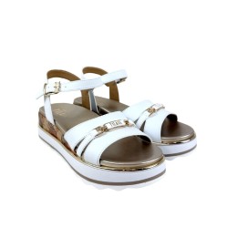 Alviero Martini 1a Classe Teen N 2467 0371 Sandalo Donna con Zeppa e cinturino alla Caviglia Media Bianco Beige Geo 2