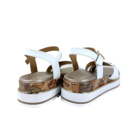 Alviero Martini 1a Classe Teen N 2467 0371 Sandalo Donna con Zeppa e cinturino alla Caviglia Media Bianco Beige Geo