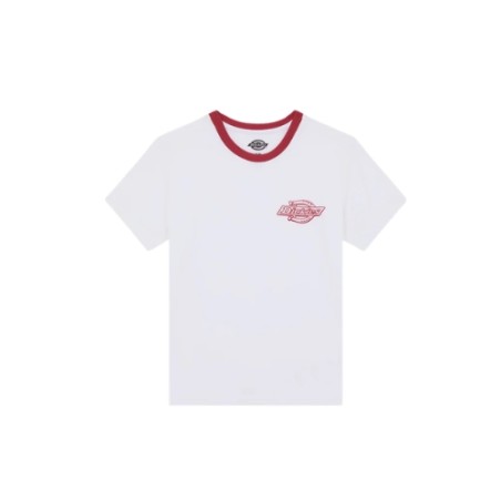 Dickies DK0A88JRWHX1 PLAINVILLE RINGER SS TEE W T-Shirt Donna con Logo Ricamato Bianco