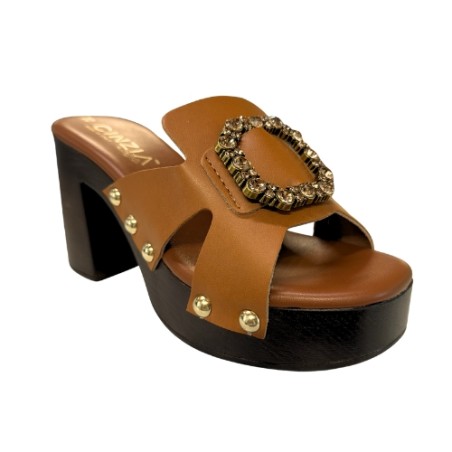 Cinzia Soft CB92502 Sandalo Donna con Tacco Alto e Gioiello Cuoio