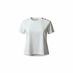 BLASH BS1710013 T-Shirt Donna in Jersey Con Bottoni Bianco