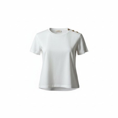 BLASH BS1710013 T-Shirt Donna in Jersey Con Bottoni Bianco