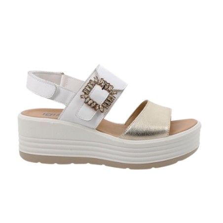IGI&CO 1164522 Sandalo Donna Zeppa con Fascia Regolabile Bianco Platino