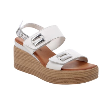 IGI&CO 1190622 Sandalo Donna Zeppa con Doppia Fascia Regolabile a Strappo Bianco Argento