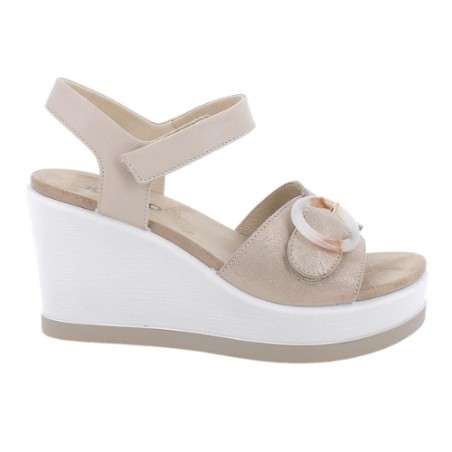 IGI&CO 1173022 Sandalo Donna Zeppa con Fascia Regolabile a Strappo Platino Panna