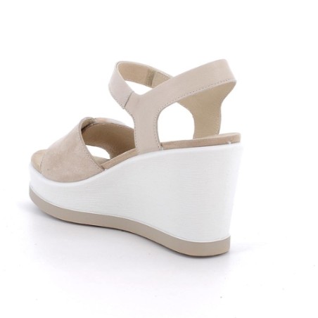 IGI&CO 1173022 Sandalo Donna Zeppa con Fascia Regolabile a Strappo Platino Panna