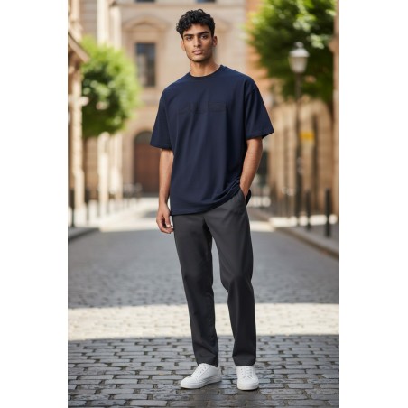 4US Pacciotti 1166 T Shirt Uomo Girocollo Embossed Blu