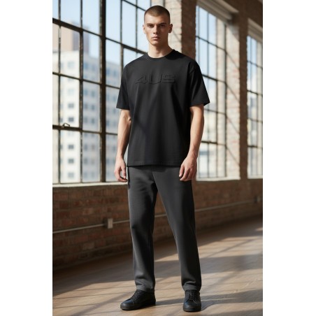 4US Pacciotti 1166 T Shirt Uomo Girocollo Embossed Nero