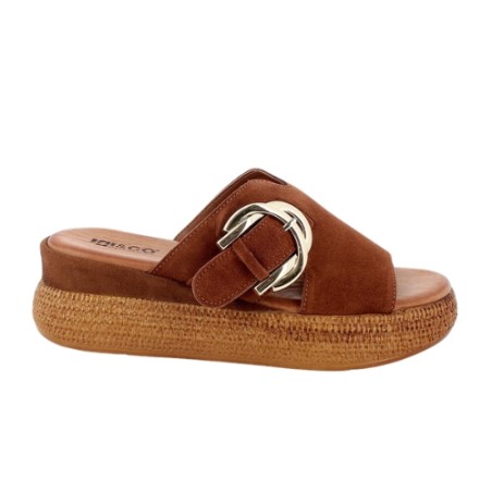 IGI&CO 1187411 Sandalo Donna Zeppa Ciabattone Scamosciato Cognac
