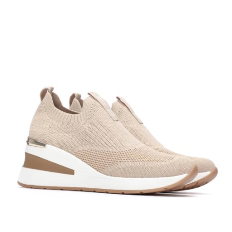 XTI 145100 Sneakers Donna in Tessuto Elasticizzato Con Zeppa Beige