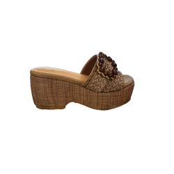 Gold & Gold GK216 Sandalo Ciabattone Platform Donna con Charme sulla Fascia Taupe