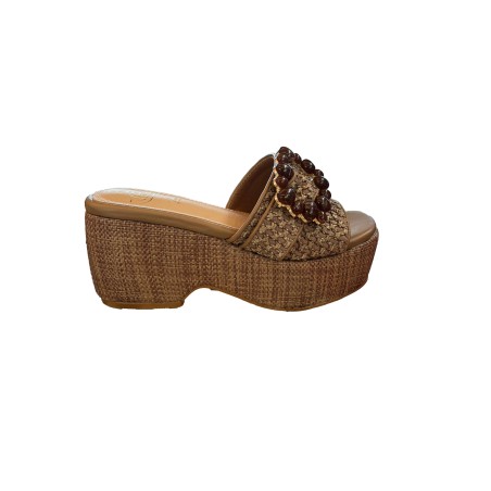 Gold & Gold GK216 Sandalo Ciabattone Platform Donna con Charme sulla Fascia Taupe
