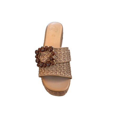 Gold & Gold GK216 Sandalo Ciabattone Platform Donna con Charme sulla Fascia Taupe