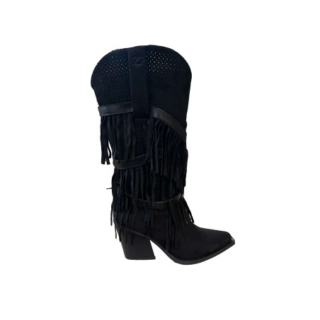 Cri Chic 3602-2 Scarpe Donna Stivale Camperos con Frange Tacco Alto Traforato Nero