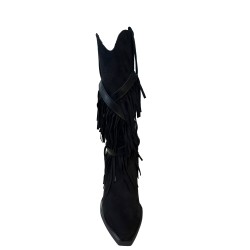 Cri Chic 3602-2 Scarpe Donna Stivale Camperos con Frange Tacco Alto Traforato Nero 2
