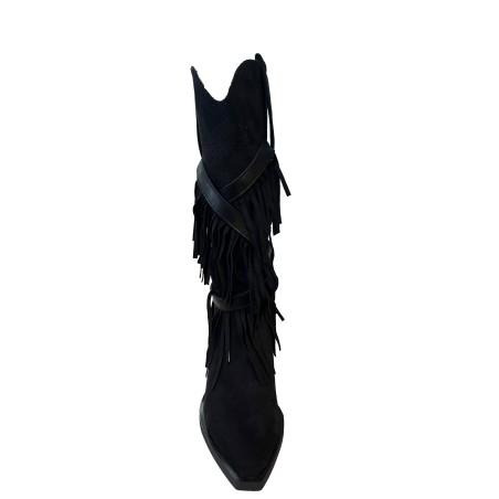 Cri Chic 3602-2 Scarpe Donna Stivale Camperos con Frange Tacco Alto Traforato Nero