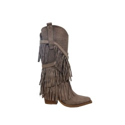 Cri Chic 3602-2 Scarpe Donna Stivale Camperos con Frange Tacco Alto Traforato Camel