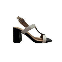 Cri Chic 3638 1 Scarpe Sandalo Donna con Cinturino alla Caviglia Tacco Medio Nero Beige Cuoio