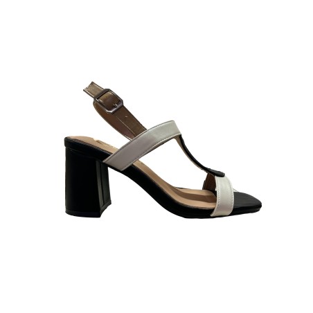 Cri Chic 3638 1 Scarpe Sandalo Donna con Cinturino alla Caviglia Tacco Medio Nero Beige Cuoio