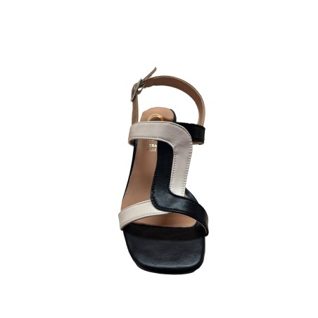 Cri Chic 3638 1 Scarpe Sandalo Donna con Cinturino alla Caviglia Tacco Medio Nero Beige Cuoio