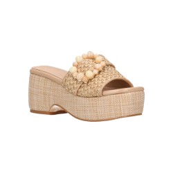 Gold & Gold GK216 Sandalo Ciabattone Platform Donna con Charme sulla Fascia Nude
