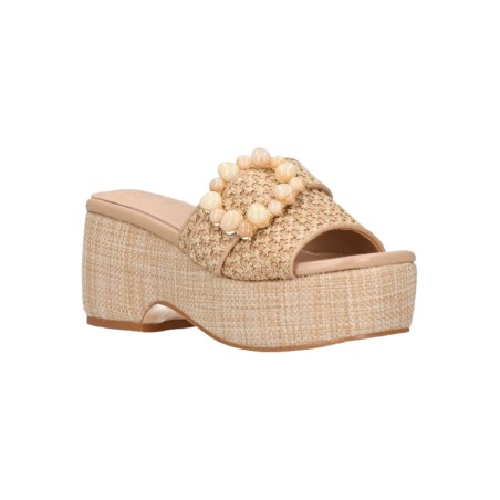 Gold & Gold GK216 Sandalo Ciabattone Platform Donna con Charme sulla Fascia Nude