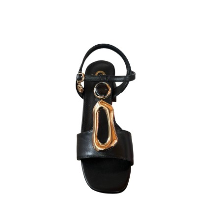 Gold & Gold FG09 Sandalo Donna Tacco Basso con Accessorio e Cinturino alla Caviglia Nero
