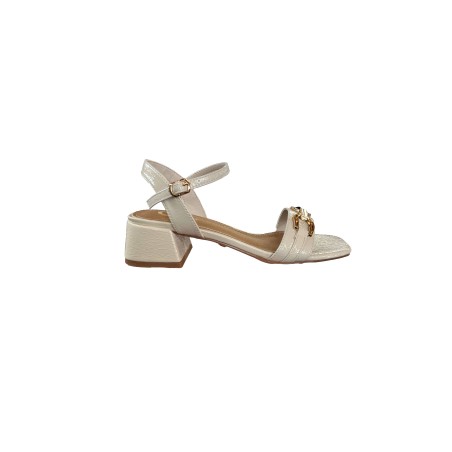 Gold & Gold GV130 Sandalo Donna Tacco Basso con Accessorio Off White