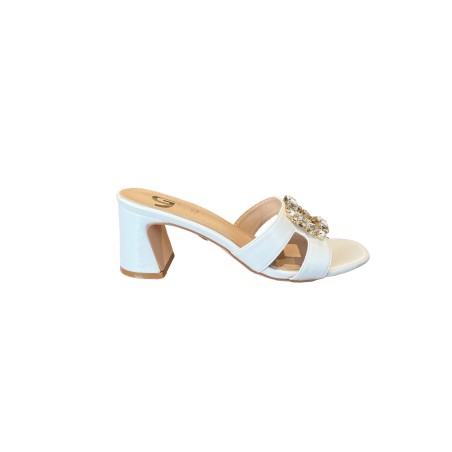 Gold & Gold GY456 Sandalo Donna Tacco Basso con Accessorio Bianco