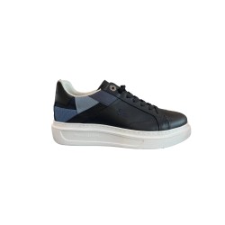 Harmont&Blain 040 A40 Sneakers Uomo Stringate In Vera Pelle Blu